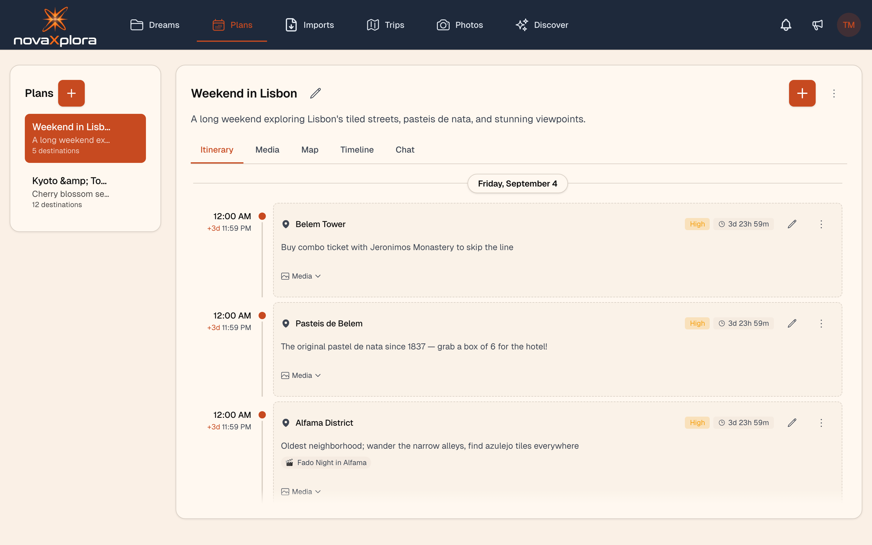 Plan itinerary with day-by-day destinations and activities